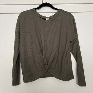 Paper Crane Women's Waffle Knit Ribbed Long Sleeve Crossover Faux Wrap Top